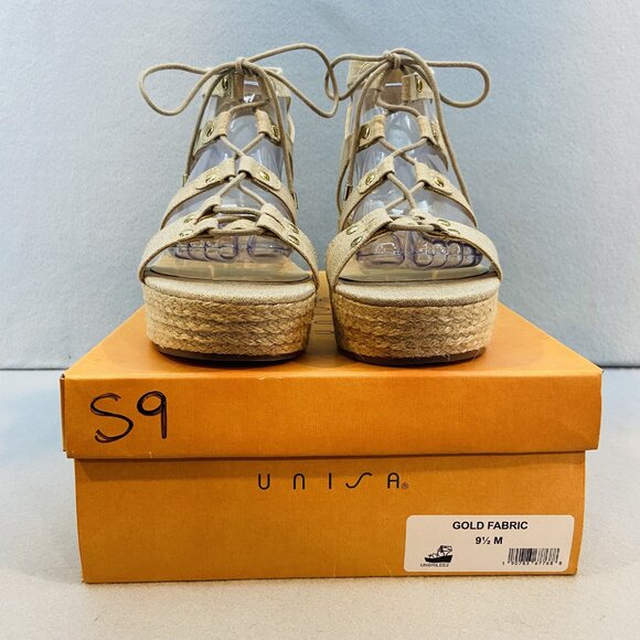 Unisa Gold Fabric Strappy Wedge Sandal SZ 10 Summer/Vacation/Boho Style NWB - Picture 5 of 9